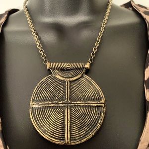 Antique gold mixed metal modern statement necklace